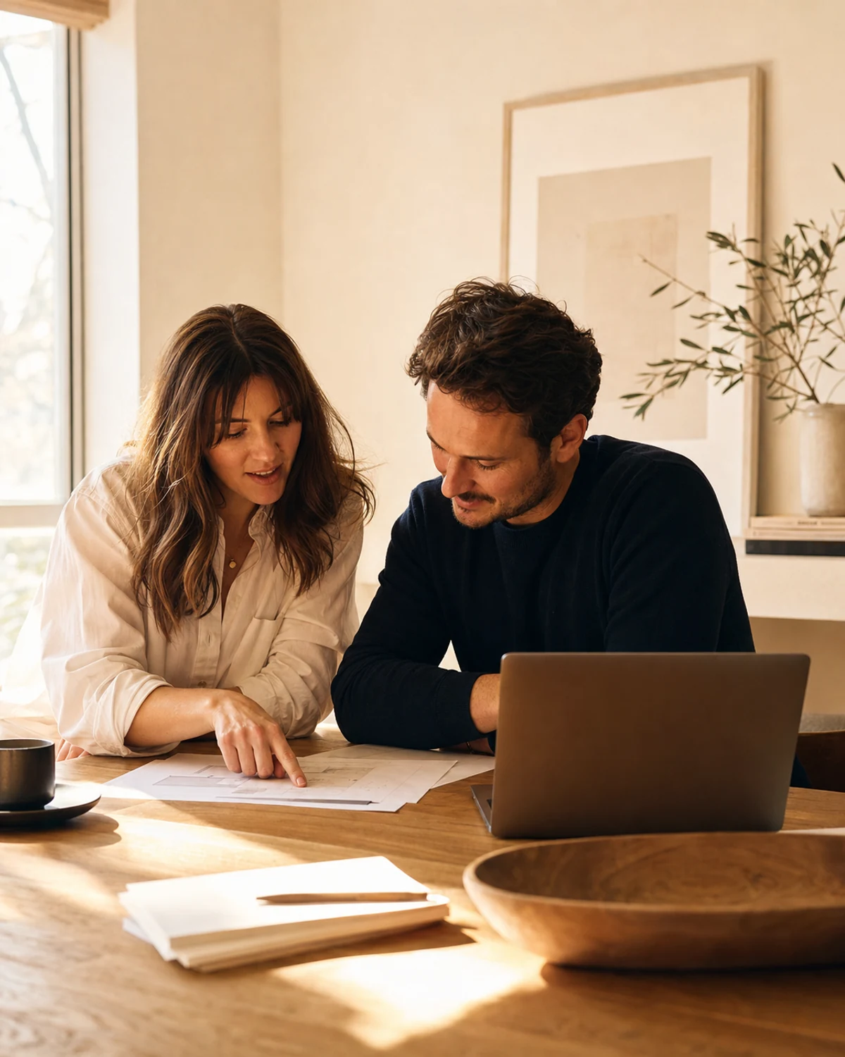 Filone advisors working through a client's numbers together in warm natural light